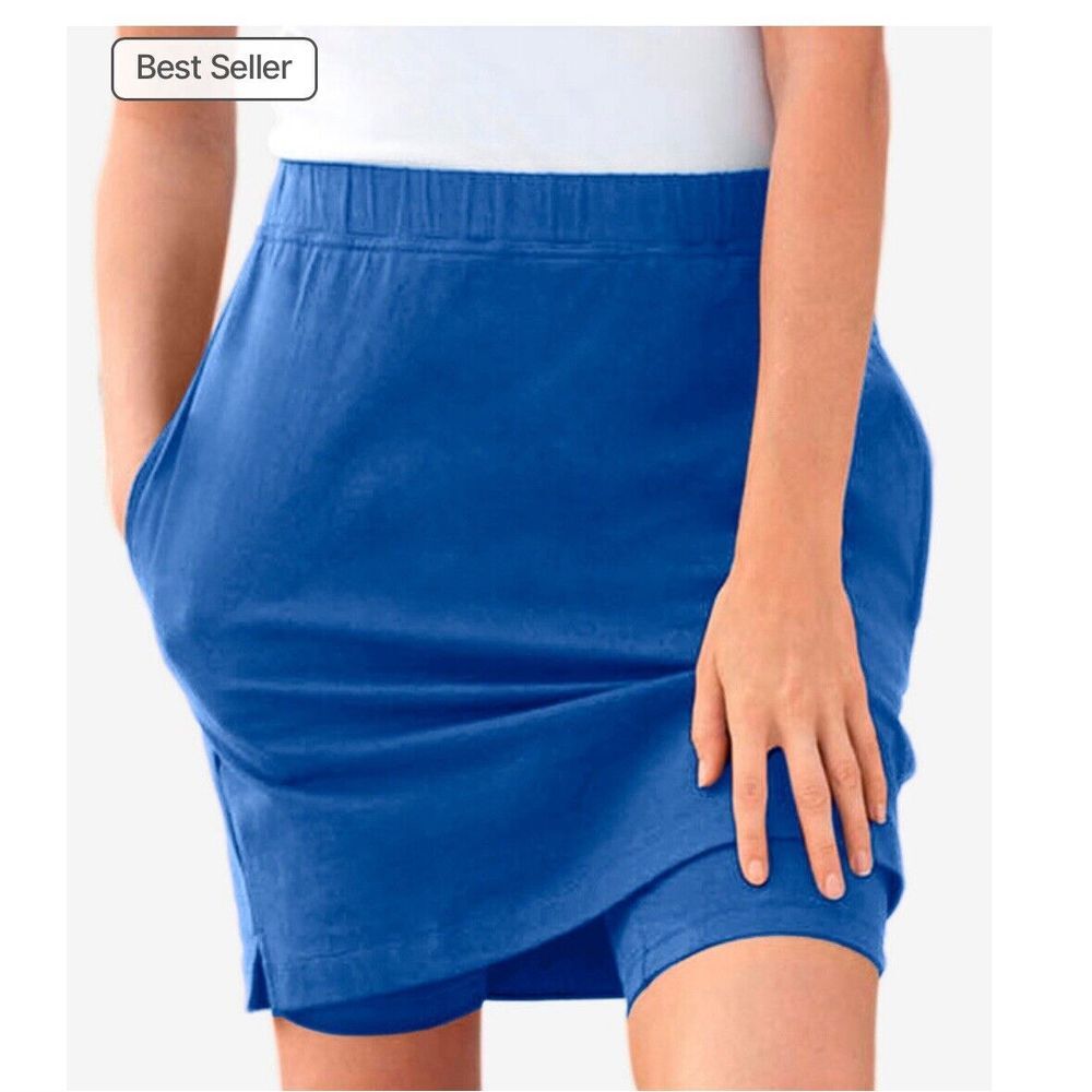 Woman Within Women's Stretch Royal Blue Cotton Skort/skirt W/Shorts 3X 30/32 EUC